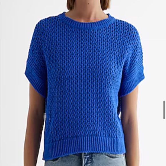 Express Open Weave Short Sleeve Sweater Matisse Blue Size medium - Picture 6 of 6